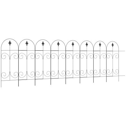 Outsunny Decorative Garden Fencing, 8PCs 44in x 12.5ft Outdoor Picket Fence Panels, Rustproof Metal Wire Landscape Flower Bed Border Edging, Black