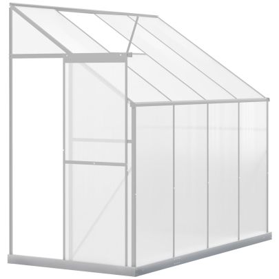 Outsunny Walk-In Lean to Greenhouse Garden Heavy Duty Aluminium Polycarbonate with Roof Vent for Plants Herbs Vegetables, Silver, 253 x 127 x 220 cm