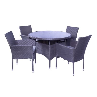 Malaga Single Weave Standard Rattan 4 Seater Dining Set With Round Table In Black