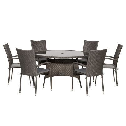 Malaga Single Weave Standard Rattan 6 Seater Dining Set With Round Table In Black
