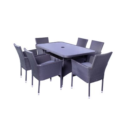 Malaga Single Weave Standard Rattan 6 Seater Dining Set With Rectangle Table In Black