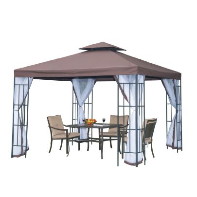 Two Tier Gazebo Metal Party Tent Canopy 3m x3m Coffee