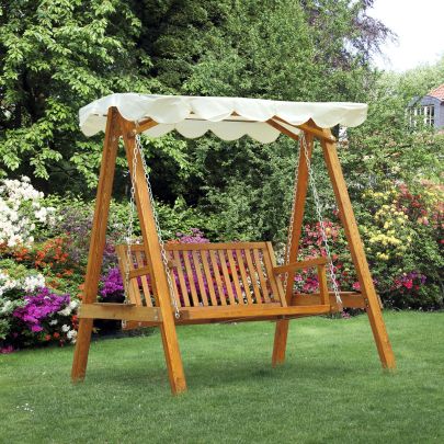 2 Seater Wood Garden Chair Swing Bench Lounger Cream