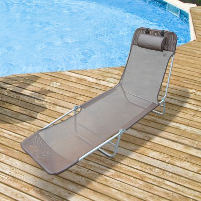 Garden Lounger Recliner Adjustable Sun Bed Chair Coffee