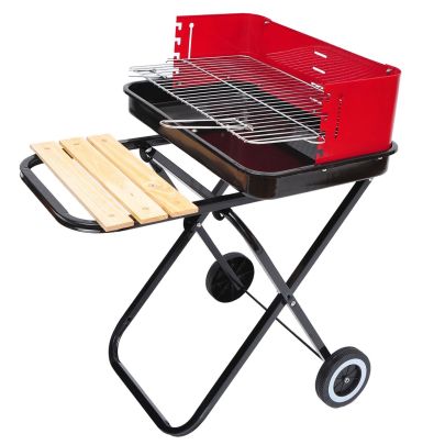 Foldable Charcoal Trolley Barbecue Grill Inc Wheels Red & Black
