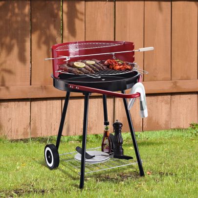 Charcoal Outdoor Barbecue Grill 2 Wheels size 75.5H x 50L x 82W cm Red & Black
