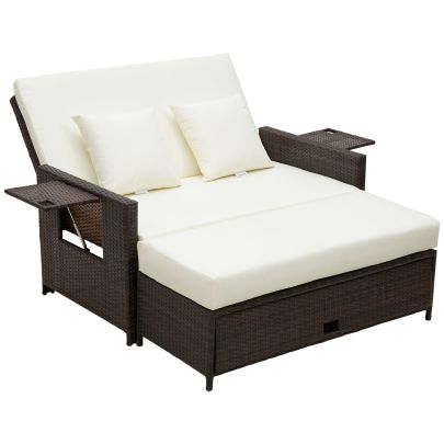 Rattan Sun Lounger 2 Seater Day Bed Brown