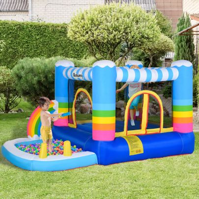 Kids Bouncy Castle House Inflatable Trampoline Water Pool 2 in 1 with Blower for Kids Age 3 12 Rainbow Design 2.9 x 2 x 1.55m