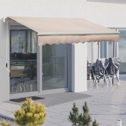 Awning Canopy Manual Retractable Porch Sun Shade Shelter 3 x 2m Beige