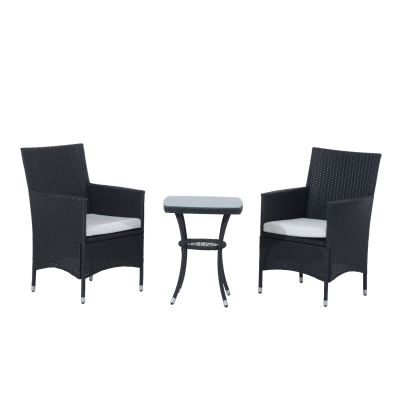 2 Seat Twin Rattan Bistro Chair and Table Set Black