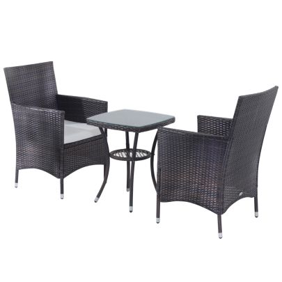 2 Seat Twin Rattan Bistro Chair and Table Set Brown