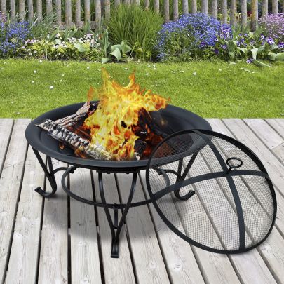 Steel Fire Pit  56x45H cm Lid Included Black