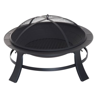 30 Round Metal Fire Pit With Cover Black