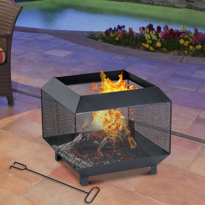 Stove Garden Square Fire Pit Steel Black 