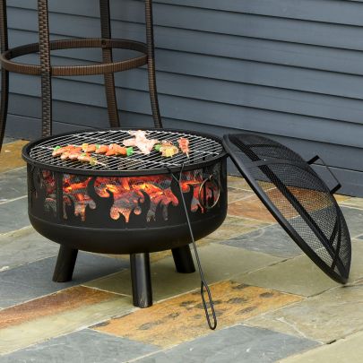 Outdoor Fire Pit with Grill Cooking Grate Inc Cover Fire Poker Yard Bonfire Patio