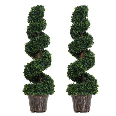 PE Set of 2 Artificial Boxwood Spiral Topiary Plant Tree's Green
