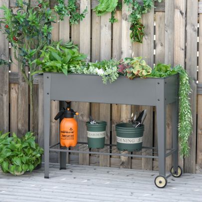 Raised Garden Bed with Wheels and Bottom Shelf Outdoor 104 x 39 x 80cm