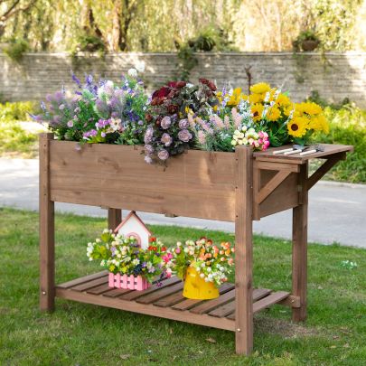 Wooden Raised Garden Plant Stand Tall Flower Bed with Shelf 123 x 54 x 74cm