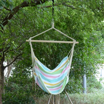 Hanging Swing Chair Cotton Cloth Size: 100Lx90W cm Multi colour stripes white rope