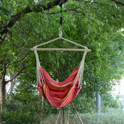 Hanging Swing Chair Cotton Cloth Size: 100L x 90W cm Multicolour stripes white rope 