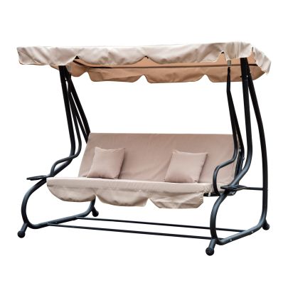 Water Resistant Fabric 3 Seater Swing Chair Inc Cup Holder Beige