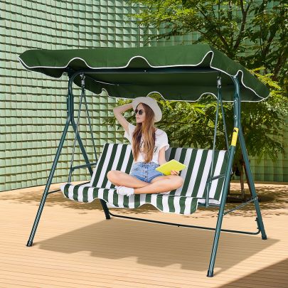 Steel 3 Seater Swing Chair Inc Adjustable Canopy Green