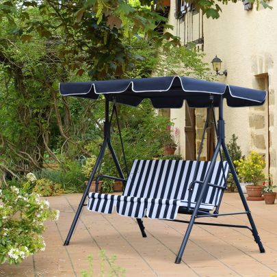 Steel 3 Seater Swing Chair Inc Adjustable Canopy Blue