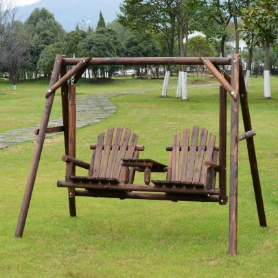 Pine Fir Wood Swing Chair 198Lx135Wx170H cm Carbonized Wood Colour