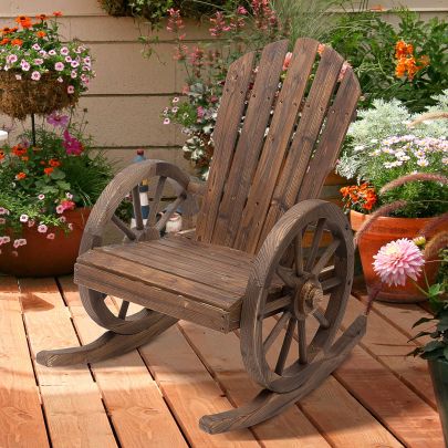 Fir Wood Outdoor Garden Adirondack Rocking Chair Brown