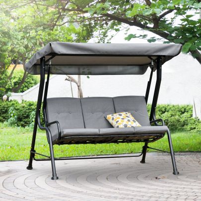 Outdoor 3 person Metal Porch Swing Chair Bench Grey