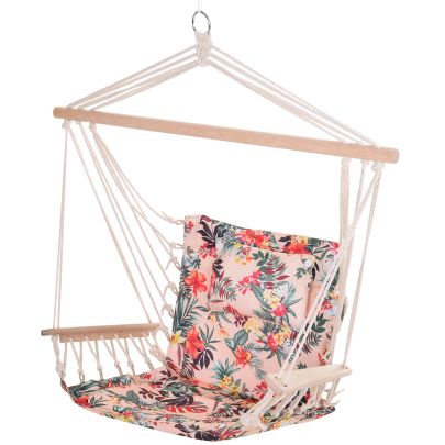 100x106cm Hanging Hammock Chair Safe Rope Frame Pillow Top Bar Bright Floral