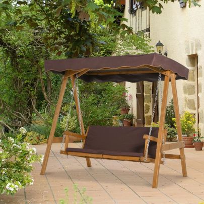 Outdoor Swing Chair 3 Seater Inc Adjustable Canopy Cushioned Hammock Patio Garden