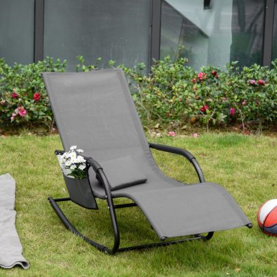 Breathable Mesh Rocking Chair Patio Rocker Lounge for Indoor & Outdoor Recliner Seat Inc Removable Headrest for Garden and Patio