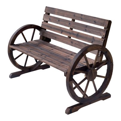 Wagon Wheel Chair Bench Armrest Rustic Loveseat Wood Outdoor Garden