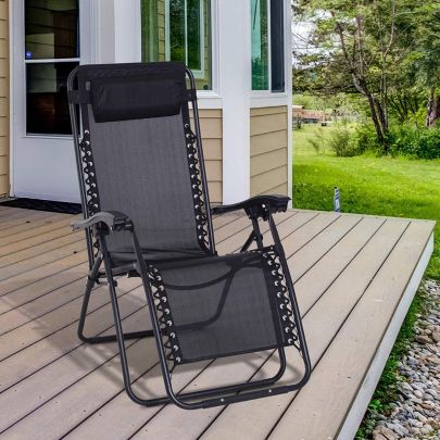Zero Gravity Adjustable Chair Steel Frame Texteline Black