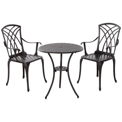 Cast Aluminium 2 Seater Outdoor Garden Table & Chair Set Brown