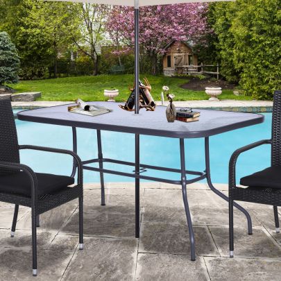Aquatex Glass Garden Table Curved Metal Frame Parasol Hole 4 Legs Outdoor Gre