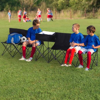 6 Seater Folding Steel Camping Bench Inc Cooler Bag Black