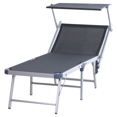 Outdoor Sun Lounger Inc Overhead Canopy Aluminium Adjustable Texteline Seat Grey