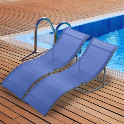 Set of 2 S shaped Lounge Chair Foldable Sleeping Bed 165x61x63cm Navy Blue
