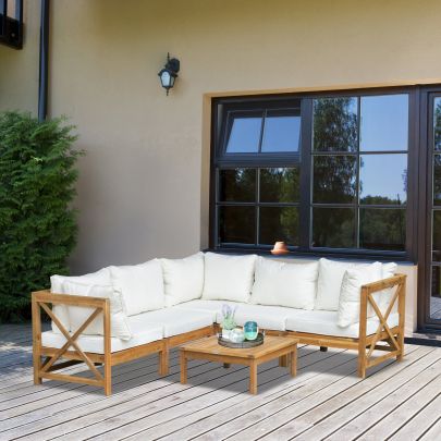 6pcs Furniture Set Coffee Table 5 Seats Inc Cushions for Balcony Cream White