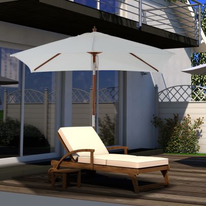 Patio Umbrella Parasol 6 Ribs Wood Bamboo Polyester Cream White