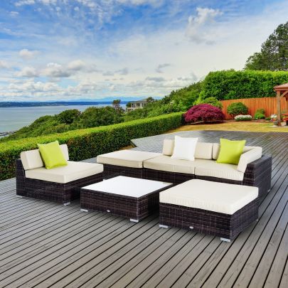5 Seater Garden Rattan Sofa Set Inc Coffee Table Brown