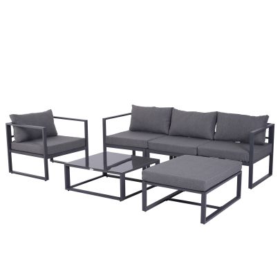 6 Pcs Sectional Sofa Set W & Cushions Aluminium Frame Tempered Glass Grey