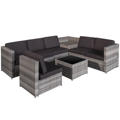 8 Pcs Rattan Sofa Furniture Set Inc Cushions Steel Frame Grey