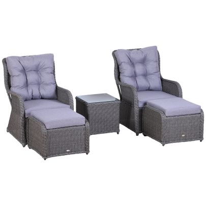 Deluxe 2 Seater Rattan Armchair & Table Set Grey