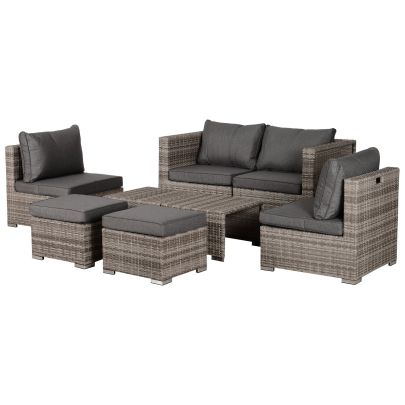 6 Seater Sofa & Coffee Table Rattan Outdoor Garden Furniture Set Grey