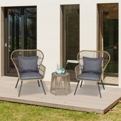 3 Pieces Outdoor Patio Set 2 Chairs 1 Coffee Table Garden Balcony Deck