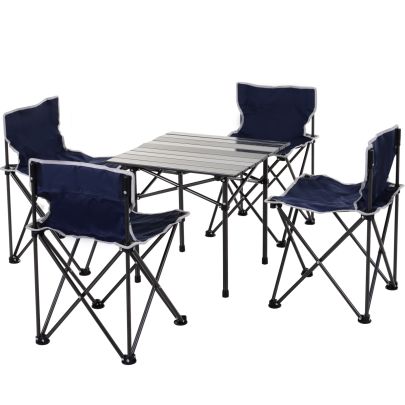 Oxford Cloth 4 Seater Camping Table & Chair Set Blue