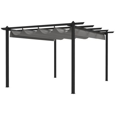 Outsunny 4 x 3(m) Aluminium Pergola with Retractable Roof, Garden Gazebo Canopy Shelter for Outdoor, Patio, Grey